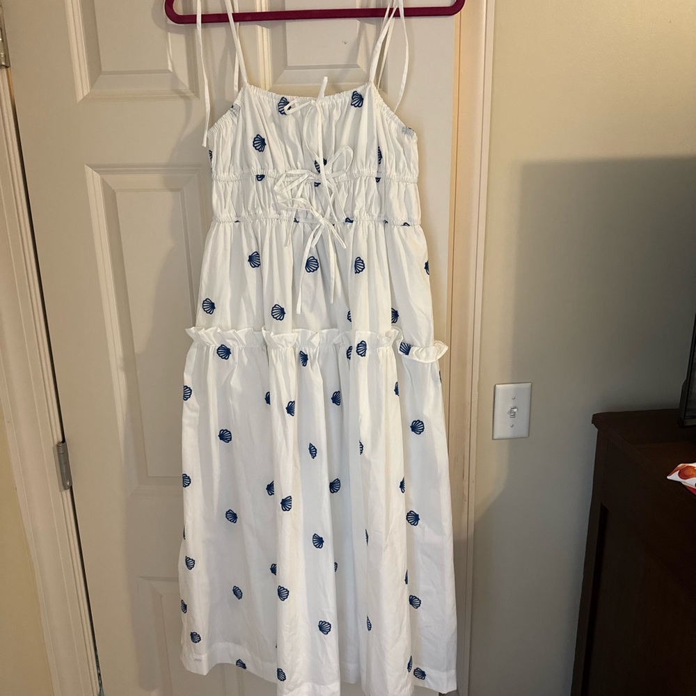 En Saison White and Blue Smocked Sundress